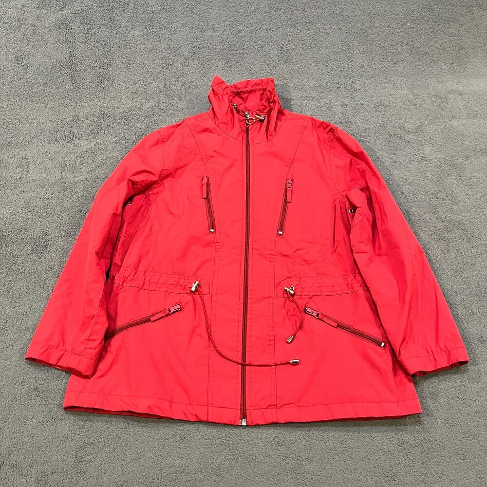 Weather Tamer Anorak Red Full Zip Drawstring Utility Rain Jacket Women's Size L